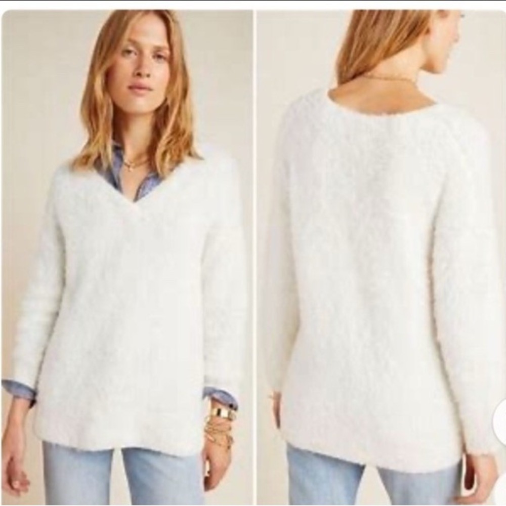 Anthropologie Simone Sweater Ivory Wool Alpaca Blend XS Oversized V-Neck